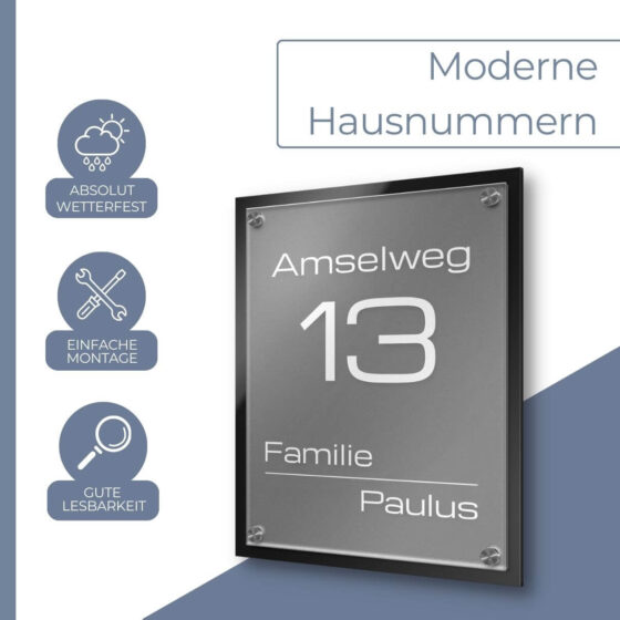 Hausnummerschild aus Acrylglas für den Eingang