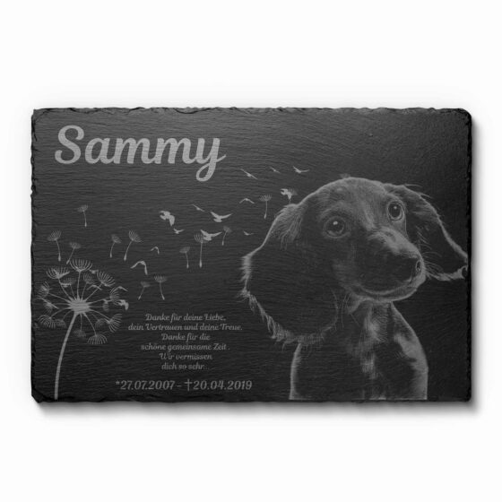 grabschmuck grabplatte hund gravur schiefer