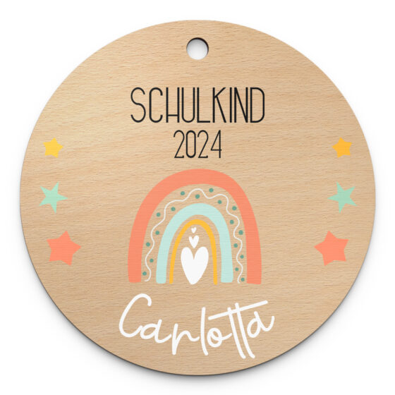 Holz Anhänger mit Regenbogen Design für Schulkinder