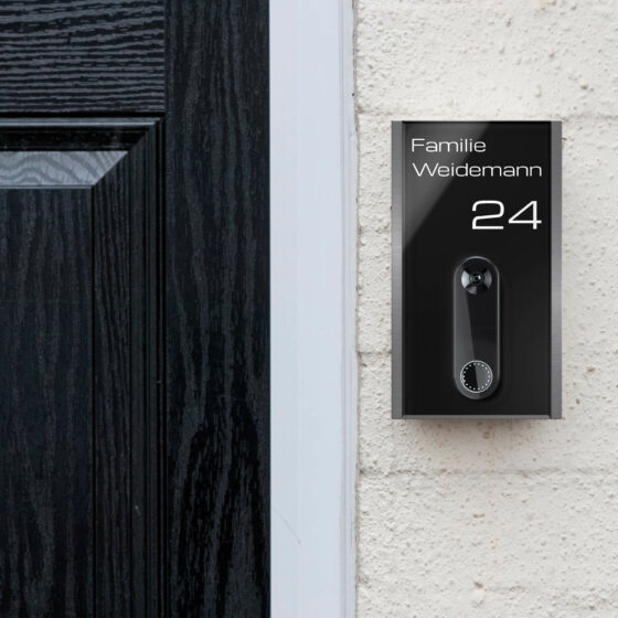 Klingel Schild mit Aussparung für die Arlo Video Wire-Free Doorbell