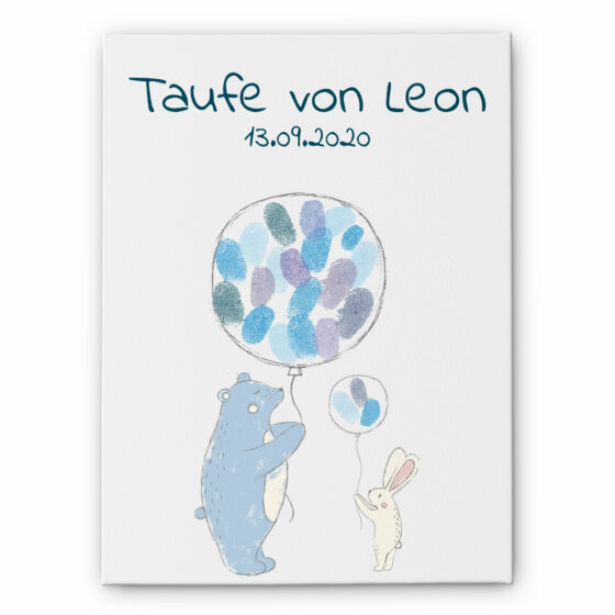 Leinwand zur Taufe mit Kinder Motiven und Fingerabdrücken