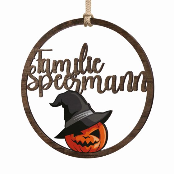 Halloween Kranz aus Holz mit personalisiertem Text