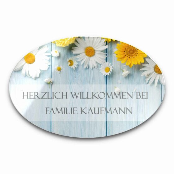 Ovales Designer Schild mit Blumen Design