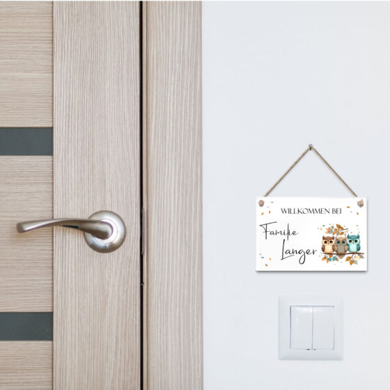 Designer Schild mit Eulen Motiv und Wunschtext