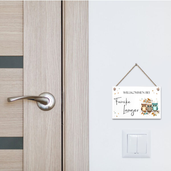 designer schild mit eulen motiv und wunschtext