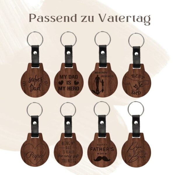 schlüsselanhänger aus holz mit vatertags motiv als gravur