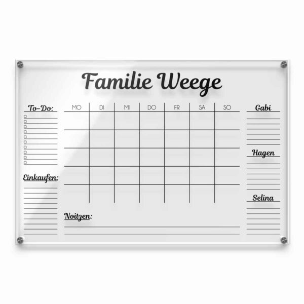 kalender aus acrylglas für notizen