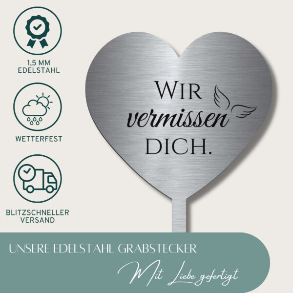 herz grabstecker aus edelstahl mit namen oder spruch