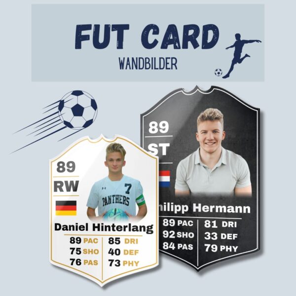 fut card wandbild für fußball fans mit eigenem foto, score & land