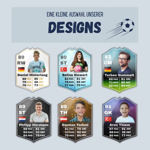 fut card wandbild für fußball fans mit eigenem foto, score & land